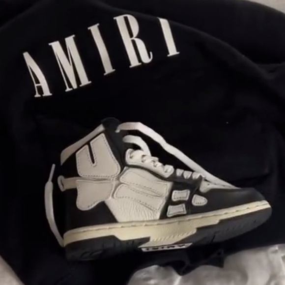 AMIRI Toddler High Top Genuine Leather Skull Bone Sneakers Size 9C - Picture 6 of 14